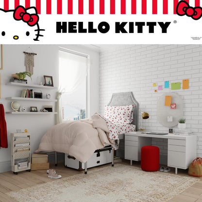 Franco Collectibles Hello Kitty Bedding Juego de sábanas de algodón súper Suave de 3 Piezas Individual XL, Esenciales para recámara Universitario (Producto con Licencia Oficial)
