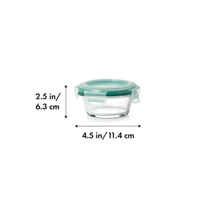 OXO Good Grips 1 cup SNAP Leakproof Glass Round Food Storage Container | Tapa a prueba de fugas, apta para congelador a horno, ideal para laterales, aperitivos, inmersiones, porciones