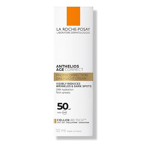 La Roche-Posay Anthelios Age Correct Protector Solar Facial Antiedad Con Ácido Hialurónico Y Phe-Resorcinol, Reduce Arrugas Corrige Manchas, Textura No Grasa, Tono Invisible, 50 ml
