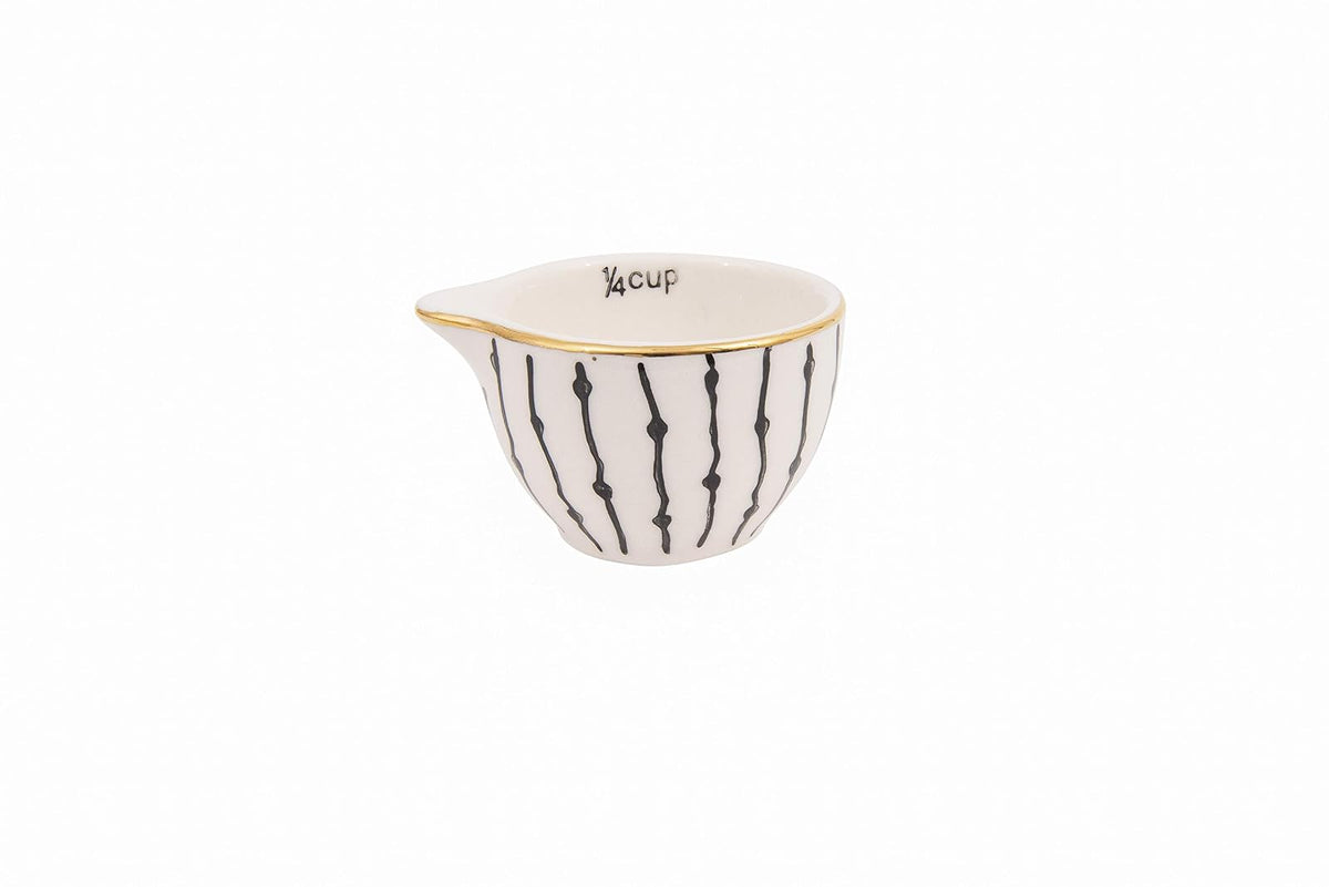 Creative Co-Op - Vasos medidores de gres Blanco y Negro con galvanoplastia Dorada (Juego de 4 tamaños)