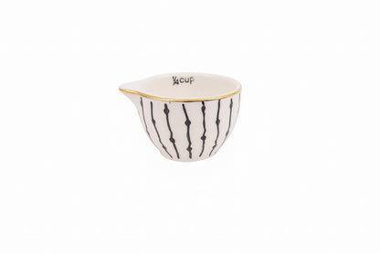 Creative Co-Op - Vasos medidores de gres Blanco y Negro con galvanoplastia Dorada (Juego de 4 tamaños)