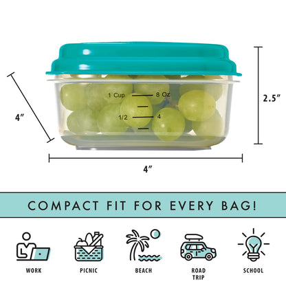 Fit & Fresh Recipientes de Plástico Pequeños de 8 Onzas | Tapas multicolores, 1 taza, reutilizables, a prueba de fugas, para adultos y niños