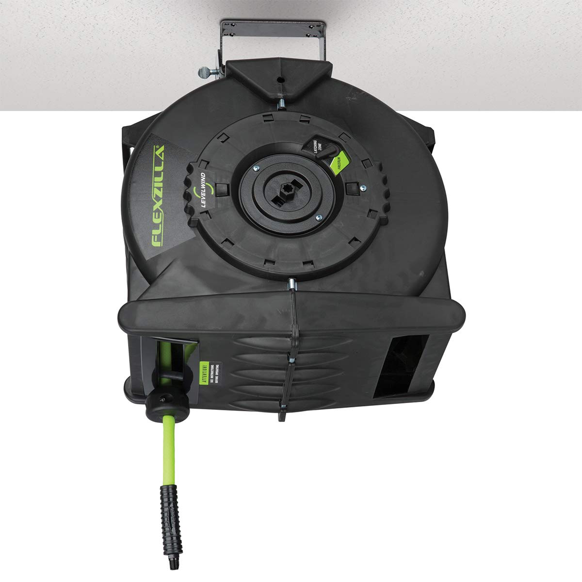 Flexzilla Pro Levelwind - Carrete de manguera de aire retráctil, 3/8 pulgadas. x 50 pies, resistente, ligero, híbrido, ZillaGreen - L8305FZ