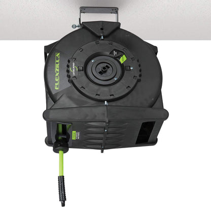 Flexzilla Pro Levelwind - Carrete de manguera de aire retráctil, 3/8 pulgadas. x 50 pies, resistente, ligero, híbrido, ZillaGreen - L8305FZ