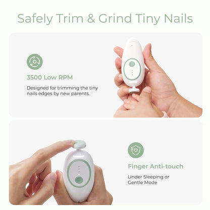 Momcozy Lima de Uñas Eléctrica Recargable para Bebé, Cortaúñas Infantil con Luz Nocturna, 7 Cabezales de Repuesto, Color Verde