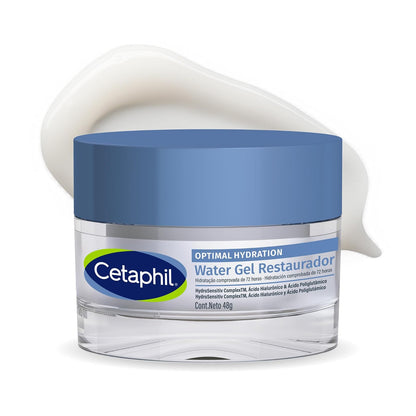 Cetaphil Optimal Hydration Water Gel Restaurador Piel Mixta o Grasa 48 g | Hidrata 72 h, fortalece barrera 24 h y calma sensibilidad con ácido hialurónico, poliglutámico, niacinamida y margarita azul.