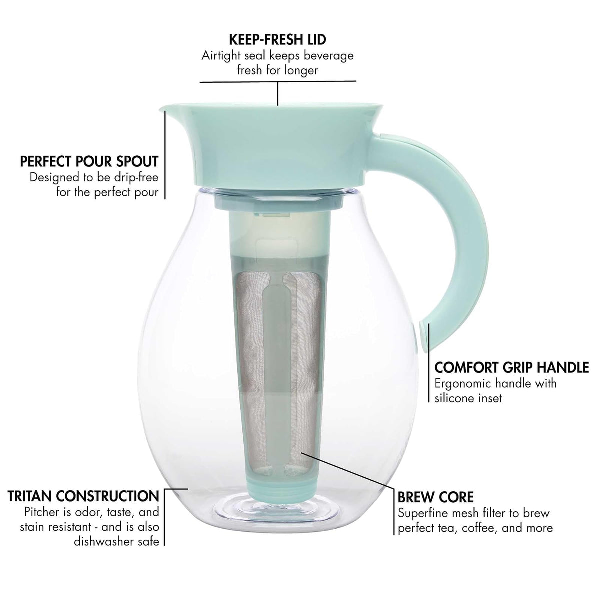 Primula The Big Ice Tea Maker e infusor, jarra de plástico para bebidas a prueba de fugas, tapa hermética, filtro reutilizable de malla fina, fabricado sin BPA, apto para lavaplatos, agua