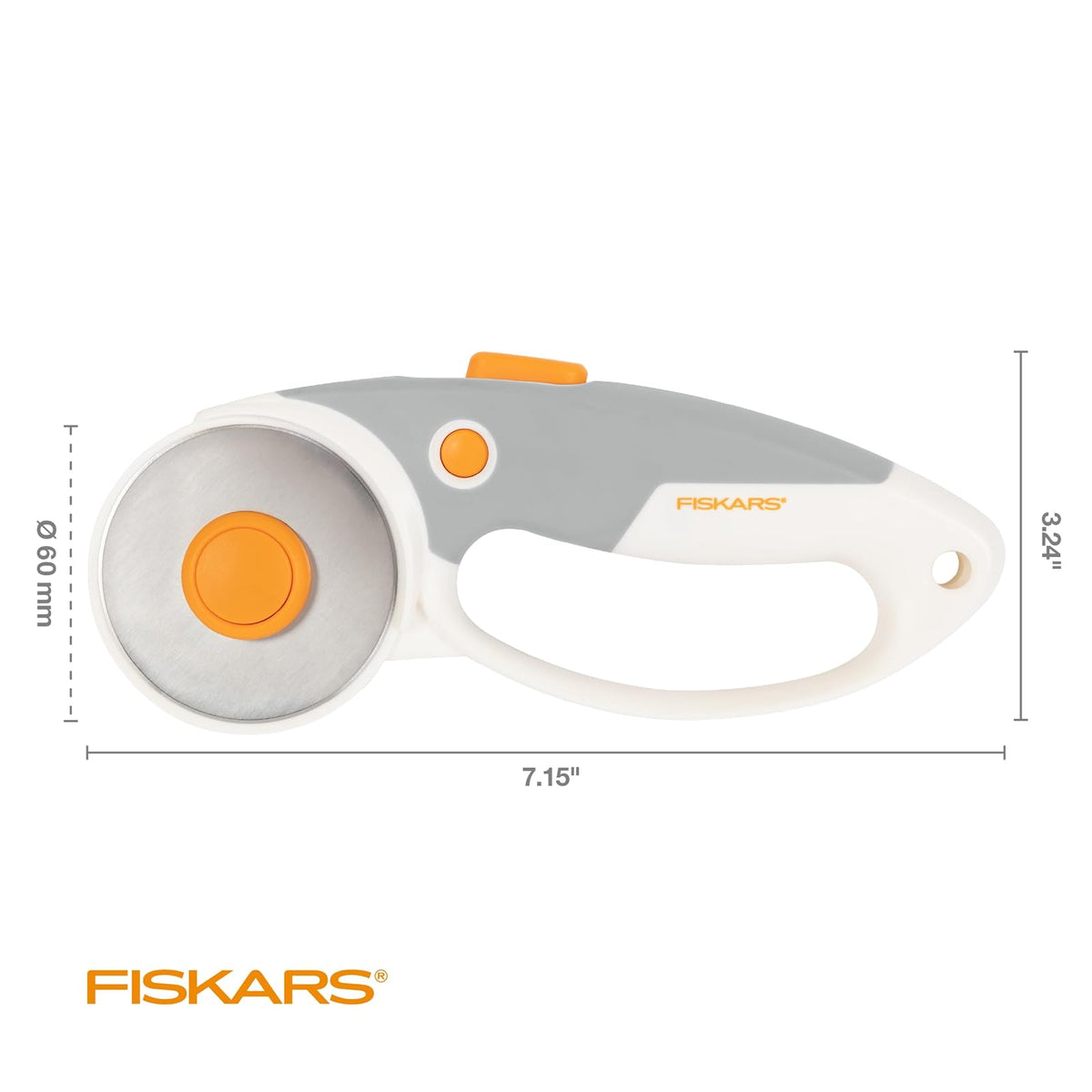 Fiskars - Cortador giratorio de 60 mm para tela con agarre ergonómico y mango cómodo, cortador de tela giratoria de titanio para materiales gruesos, cambio de hoja fácil y seguro, suministros de