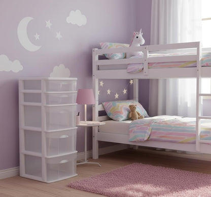 Italhome Cajonera FOX 5 de Plástico 5 Cajones Transparentes, Organizador Multiusos para Hogar y Oficina, Mueble Resistente Fácil Armado, Color Blanco