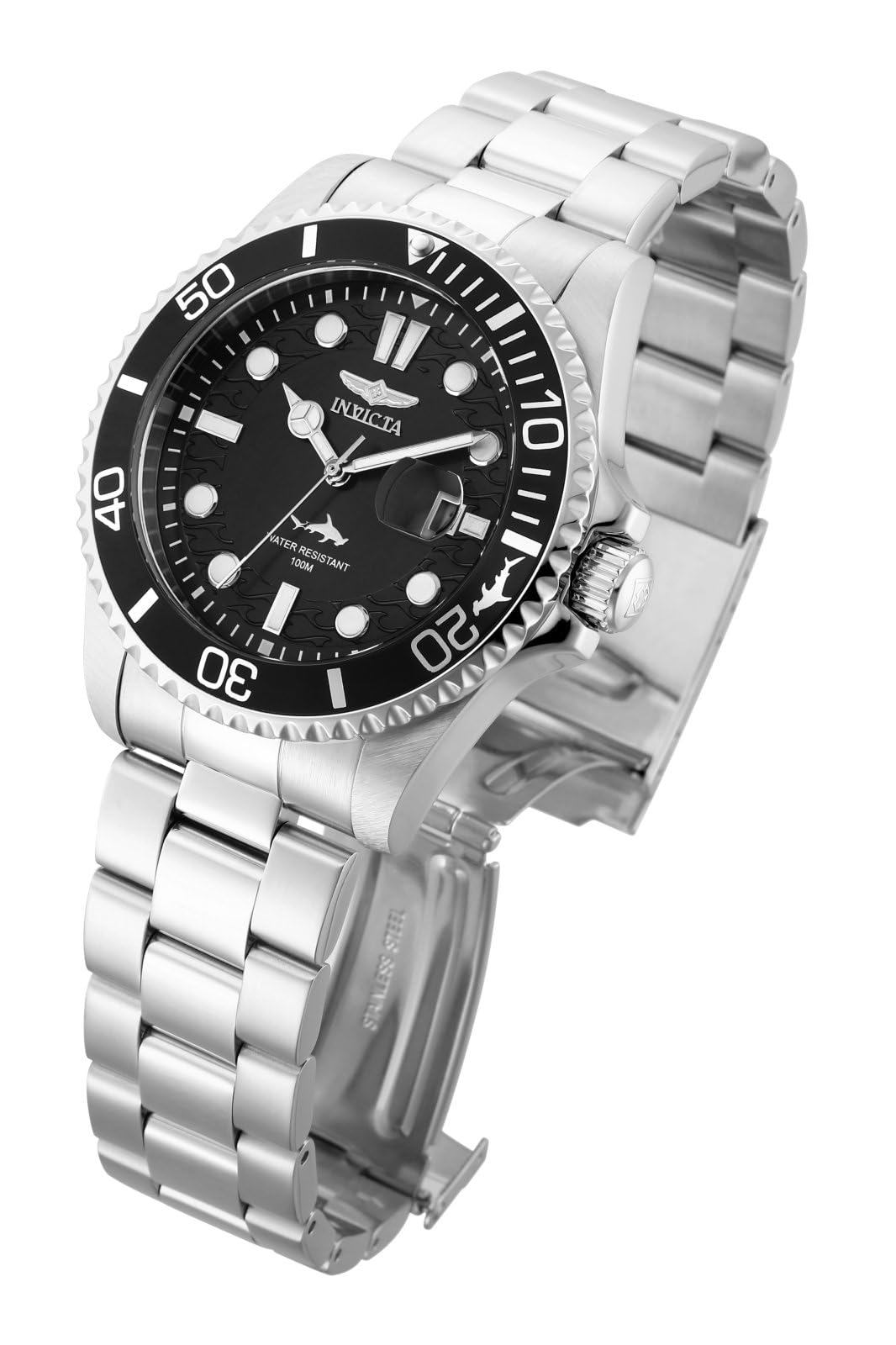 Invicta Pro Diver Reloj de cuarzo para hombre con correa de acero inoxidable, plateado, 22 (Modelo: 30018)