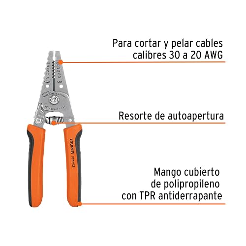 Truper PE-CA-62, Pinza 6" pela cables 30 a 20 AWG mango antiderrapante