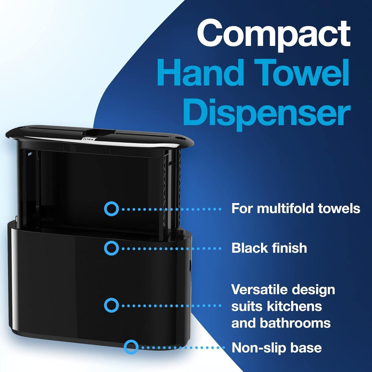 Tork Xpress 302028 Dispensador de Toallas de Mano, Negro | Dispensación única, compatible con recambios H2, diseño que ahorra espacio