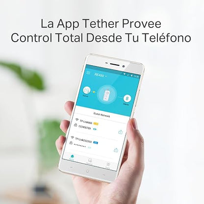 TP-Link RE450 Repetidor WiFi5 AC1750 Extensor Inalámbrico - Doble Banda hasta 1.7Gbps - 1 Puerto Ethernet Gigabit - Cobertura Ampliada con 3 Antenas - App Tether - Configura en Minutos