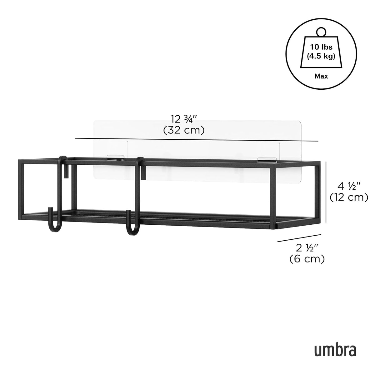 Umbra Cubiko Estante de ducha, estantes flotantes de metal con tiras adhesivas, paquete de 2, negro