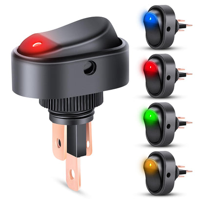 Nilight - 5 interruptores basculantes con iluminación LED, 12 V, iluminados, 30 A, 3 pines, SPST, forma ovalada, 12 mm, orificio, rojo, amarillo, azul, verde, para coche, camión, RV, motocicletas,