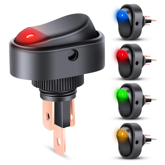 Nilight - 5 interruptores basculantes con iluminación LED, 12 V, iluminados, 30 A, 3 pines, SPST, forma ovalada, 12 mm, orificio, rojo, amarillo, azul, verde, para coche, camión, RV, motocicletas,