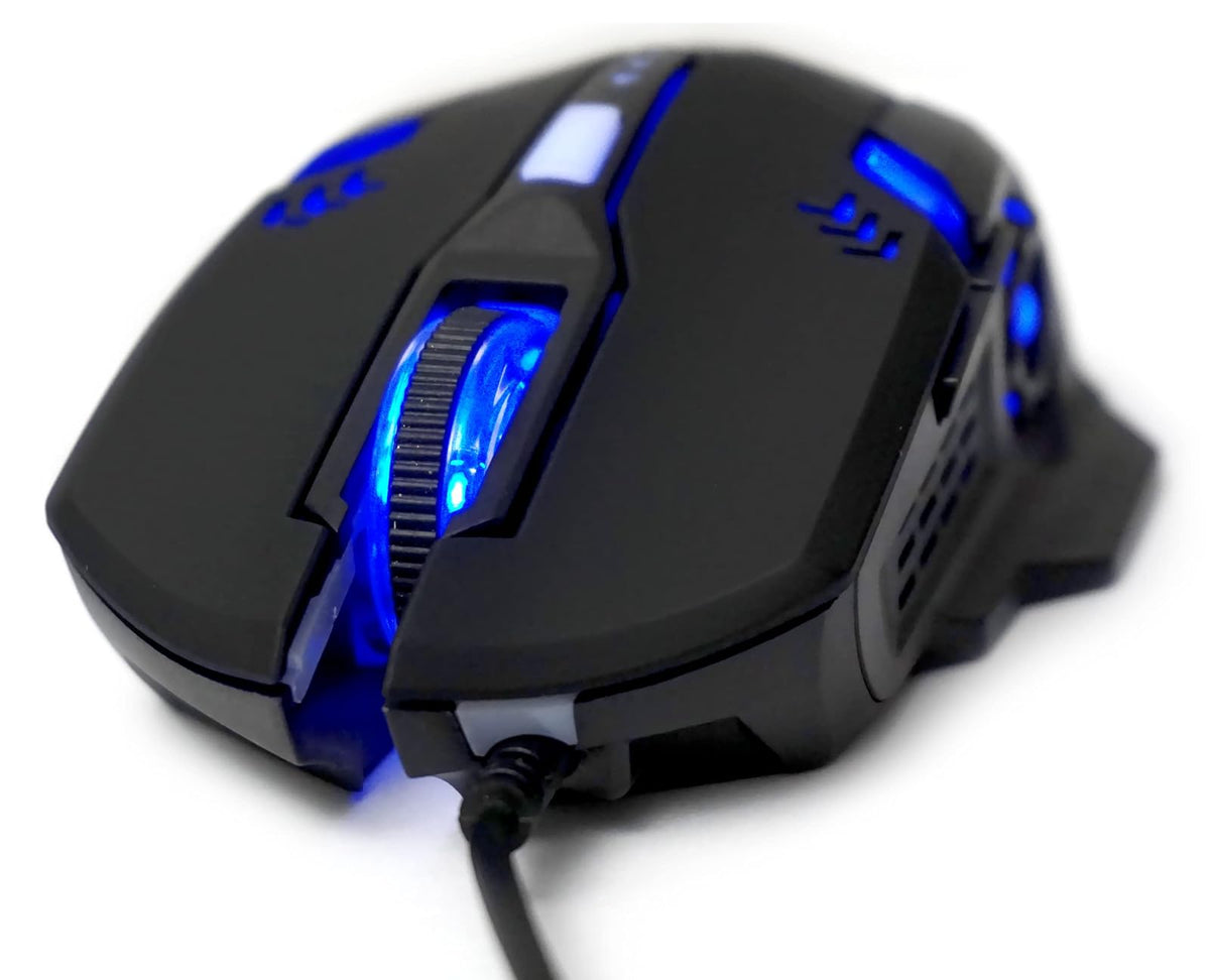 Manhattan 179256 Mouse Óptico Gaming, conexión por Cable USB-A, con Seis Botones Incluyendo botón dpi, diseño ambidiestro para Jugadores Zurdos y diestros, iluminación LED de Colores, Color Negro