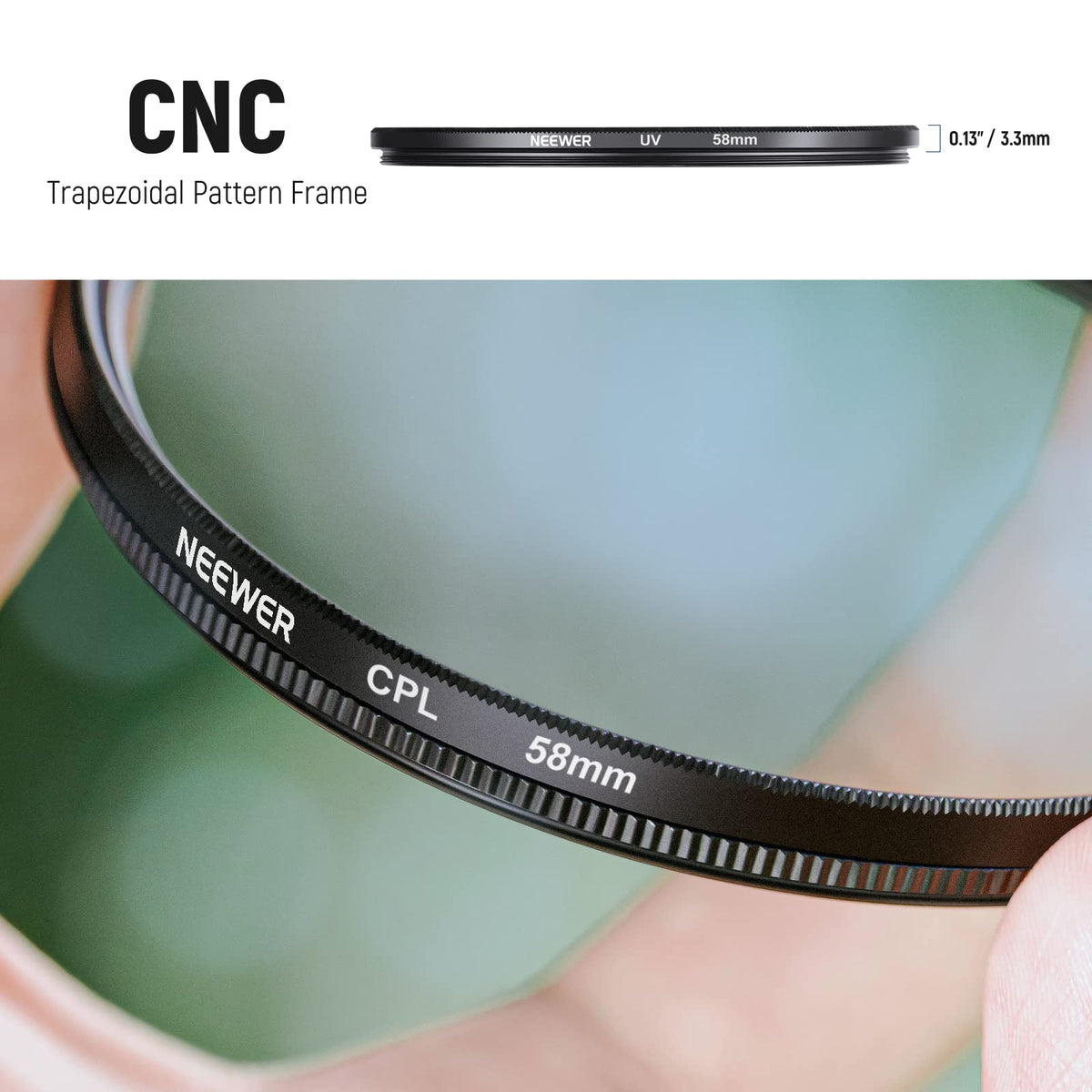NEEWER 58mm ND Kit de Filtros con Parasol & Lente Tapa | UV, CPL, FLD, ND2, ND4, ND8, para Canon Nikon Sony Panasonic DSLR Cameras con 58mm Lente