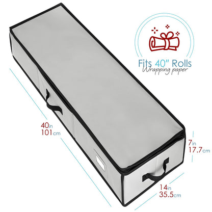 Hearth & Harbor - Contenedor de almacenamiento de papel de regalo con cinta organizador de almacenamiento - Bolsa de almacenamiento de Navidad con bolsillos interiores extras - Organizador de regalo