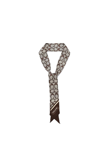 COACH Textured Signature C Printed Silk Skinny Bufanda Mujer - Talla Única - Arce