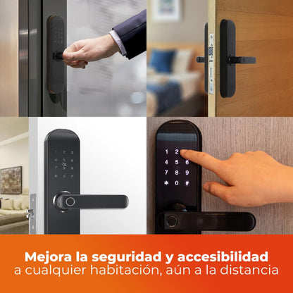 Tecnolite Connect - Cerradura Inteligente WiFi, 5 Métodos Apertura: Huella, Llave, Tarjeta RIFD y Contraseña, Acceso App Móvil, Protección IP43, Panel Touch Iluminado