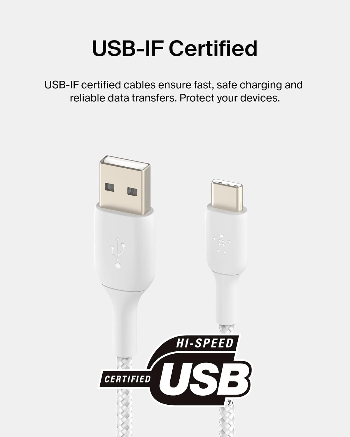 Belkin CAB002bt1MWH Cable Braided USB-C to USB-A 1M Blanco