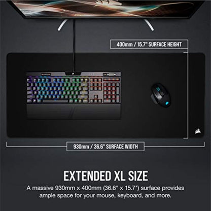 Corsair MM350 Pro Alfombrilla Tela a Prueba de Derrames para Juegos, Superficie 93 cm x 40 cm, Microtejido, Goma Afelpada Gruesa 4 mm, Base Goma Texturizada Antideslizante, Extendido XL – Negro