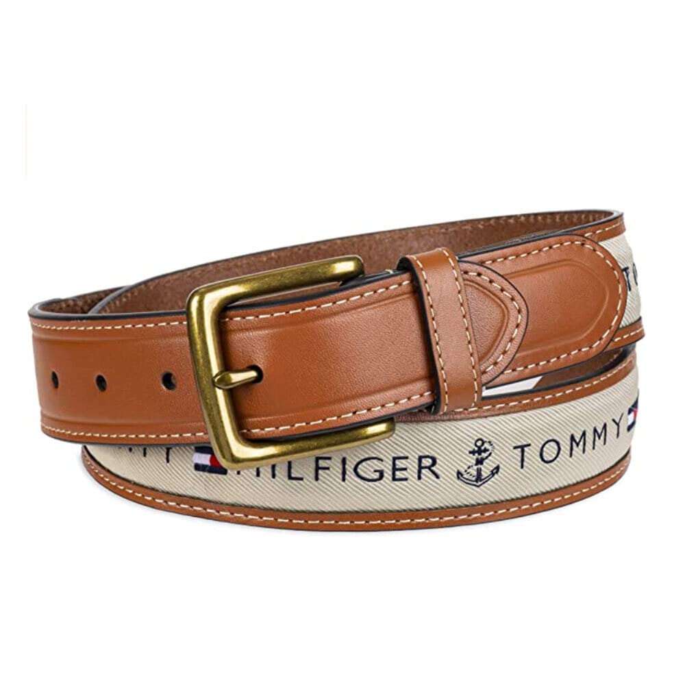 Tommy Hilfiger Cinturón con incrustaciones de cinta (tamaño estándar, grande y alto) - 38 - Caqui