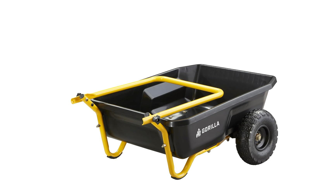 Gorilla Carts GCR-4 - Carro de volquete, Carro de jardín de 2 Ruedas con Mango Plegable, 4 pies cúbicos, 300 Libras Capacity, Negro/Amarillo