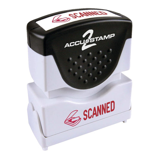Accu-Stamp2® Shutter Sello de un solo color, "Scanned", impresión de 1 5/8" x 1/2", rojo