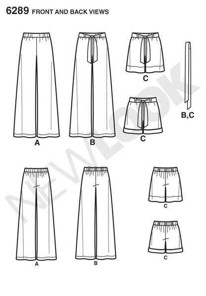 Simplicity Creative Patterns New Look 6289 - Pantalones o Pantalones Cortos para Mujer y cinturón de Corbata, A (8-10-12-14-16-18)