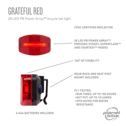 Planet Bike Grateful - Luz Trasera para Bicicleta, Color Rojo