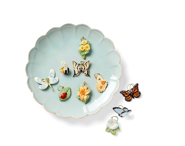 Lenox Colección de Árboles y Adornos Decorativos de Porcelana, Set de 10 Adornos Butterfly Meadow