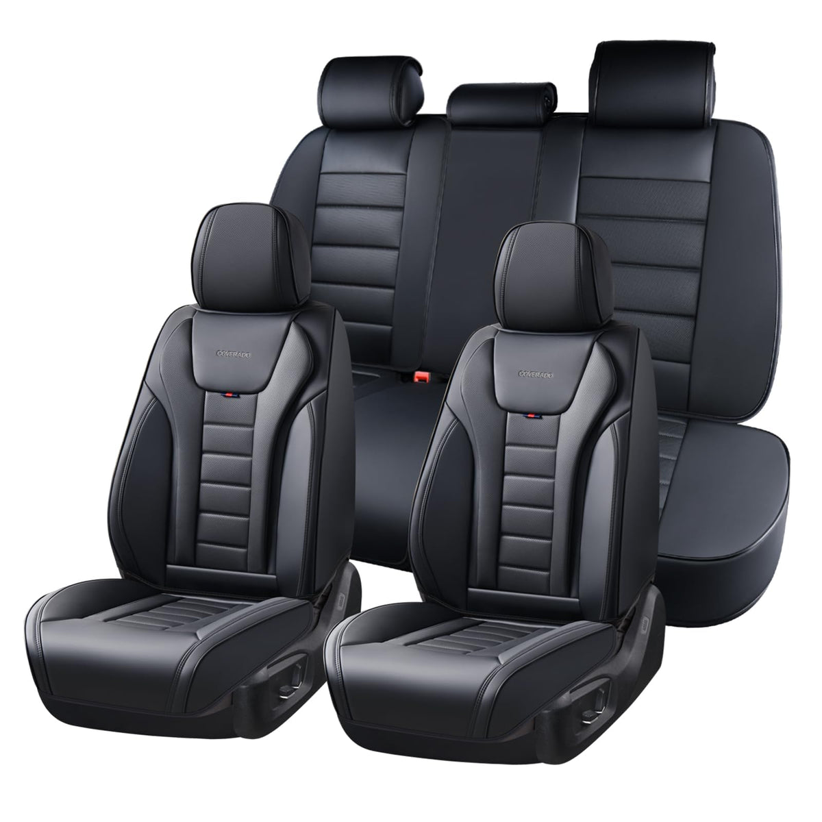 Coverado Juego Completo de Fundas de Asiento de Automóvil, Fundas de Asiento para Automóviles, Fundas de Asiento Delantero y Funda de Asiento Trasero, Funda Impermeable de Piel para Asiento automotriz