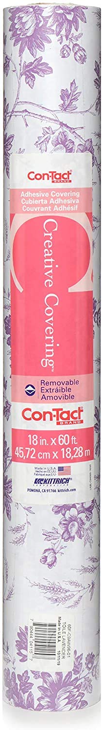 con-Tact Brand Creative Covering, Forro Autoadhesivo para estantería, Forro de Vinilo Multiusos, fácil de Usar y aplicar, 18 x 60 pies, Toile Lavender
