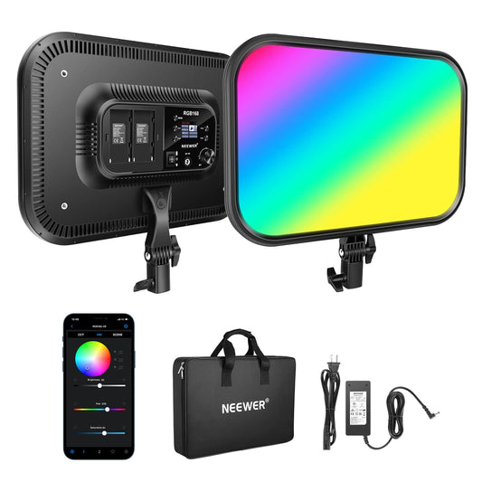 NEEWER Panel de Luz de Video LED RGB de 18,3" con Control de Aplicación, 360° a Todo Color, 60W Regulable 2500K ~ 8500K RGB168 Panel LED CRI/TLCI 97+ con 17 Efectos de Escenas