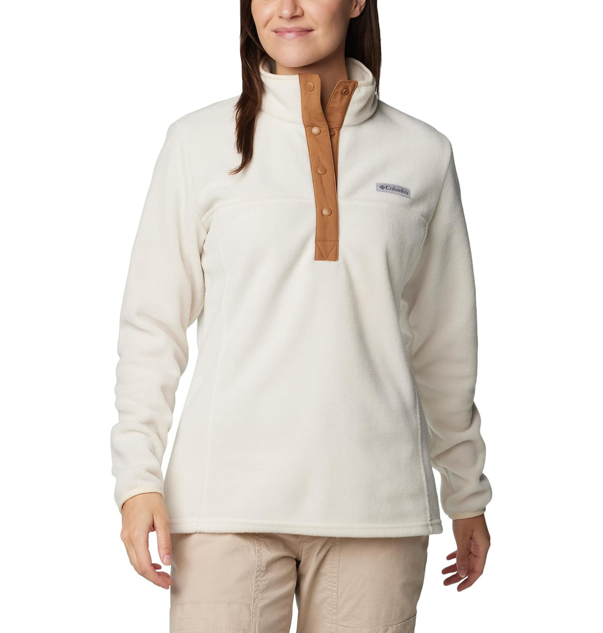 Columbia Benton Springs Suéter de Forro Polar Half Snap Mujer - XL - Chalk - Camel Brown