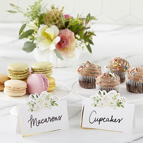 Kate Aspen - Decoración de fiesta verde salvia, tarjetas de tienda de campaña floral de eucalipto (juego de 50), perfectas para baby shower y despedidas de novia