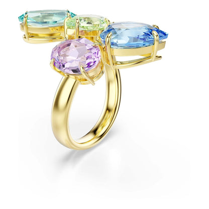 Anillo con motivo de gema Swarovski, cortes mixtos, multicolor, chapado en tono dorado