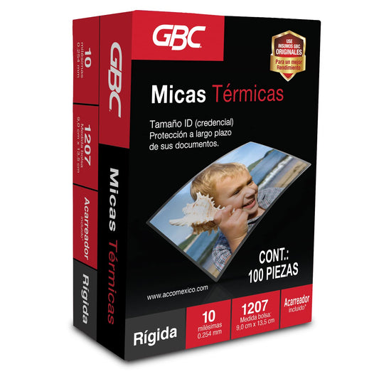 GBC Mica Térmica Rígida para Laminar 9 x 13.5 cm, 10 mil, Caja con 100 Piezas