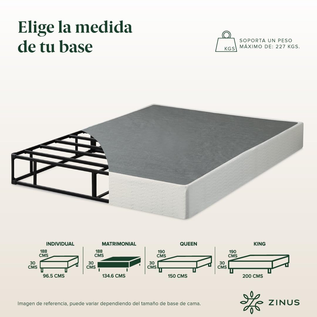 Zinus Armita | Base de Cama Matrimonial con Funda Minimalista | Acero Resistente | Garantía de 5 años