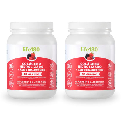 Life180 Colágeno Hidrolizado con Biotina y Vitamina E Sabor Naranja, Pack de 2 - Ácido Hialurónico - 2 Envases de 320g cada uno con 640g totales