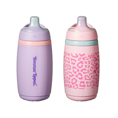 Tommee Tippee Vasos Entrenadores para Niños, 1–3 Años, Aislantes, 9 oz | Paquete de 2, Boquilla de Silicona, Válvula Antiderrames y Asas, Rosa y Morado