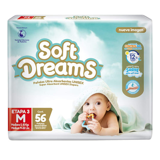 Soft Dreams Pañales Para Bebé Etapa 3 Talla M 56 Piezas
