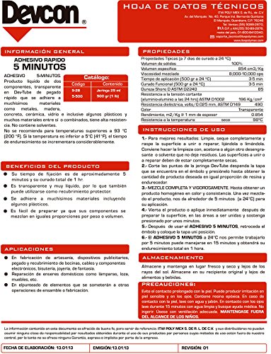 Devcon 5-28 Adhesivo Epoxico en Jeringa, Transparente, 5 Minutos, 25ml/0.84oz