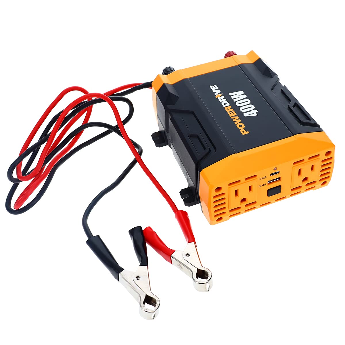 PowerDrive PWD400 - Inversor de Corriente de 400 W, 12 V CC a 110 V CA con 2 tomacorrientes y 2 Puertos