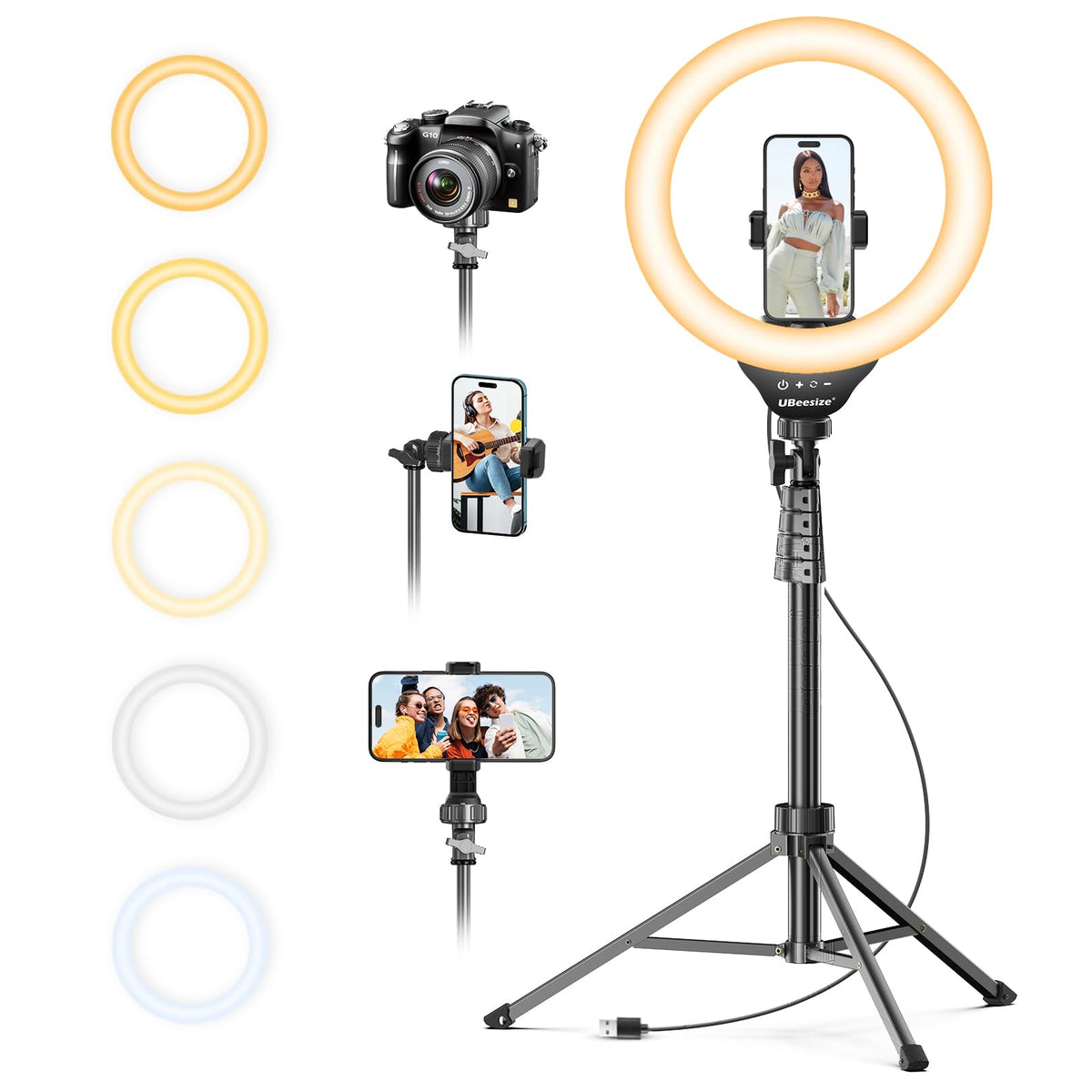 UBeesize 12’’ Ring Light with Tripod, Selfie Ring Light with 62’’ Tripod Stand, Light Ring for Video Recording＆Live Streaming(Youtube, Instagram, TIK Tok), Compatible with Phones, Cameras and Webcams