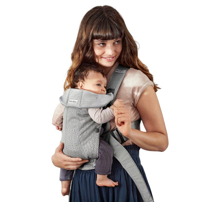 BabyBjörn Canguro Portabebé Mini, Gray, 3D Mesh | Newborn Carrier (7-15 lbs), Ergonomic, Easy-to-Use