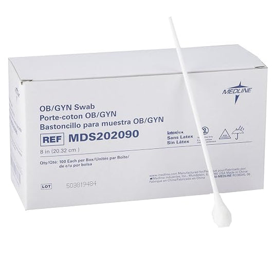 Medline Hisopos No Estériles OB/GYN Con Punta Rayón | Paquete 100, 8 Inch, Aplicación Medicamentos, Puntos Difíciles Alcanzar