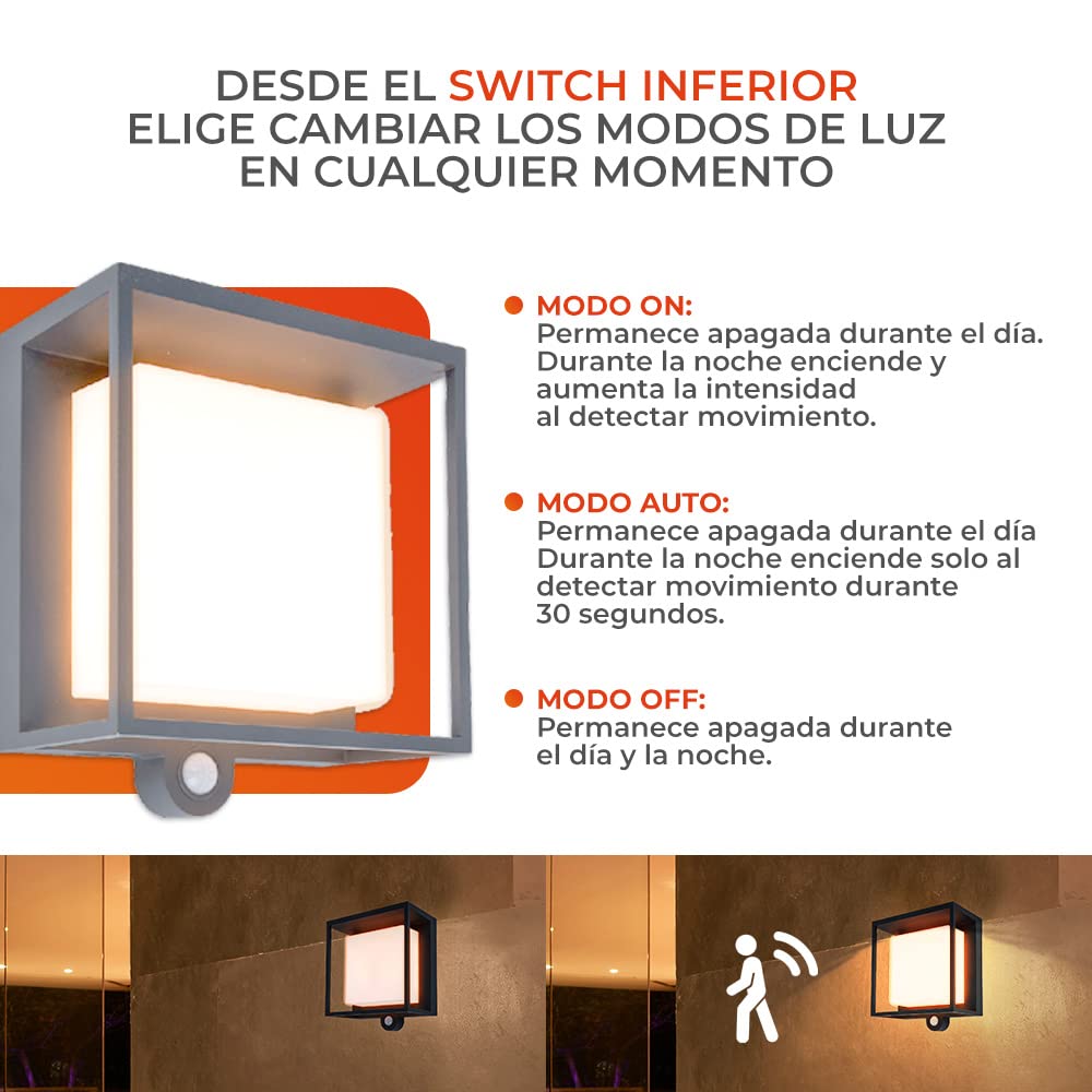 Tecnolite Lámpara Solar LED de Pared, 3 W, Luz Suave Cálida, Sensor de Movimiento, 3 Modos de Luz, IP54, LED integrado